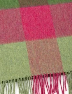 Discount Fine Merino Check Scarf - Watermelon Pink Green Women Plaid & Tartan Scarves