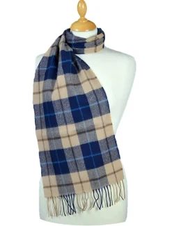 Fashion Fine Merino Plaid Scarf - Beige Navy Women Plaid & Tartan Scarves|Plaid & Tartan Scarves
