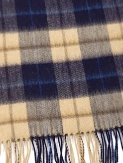 Fashion Fine Merino Plaid Scarf - Beige Navy Women Plaid & Tartan Scarves|Plaid & Tartan Scarves