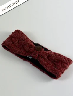Clearance Fleece Lined Aran Cable Headband with Button Women Caps & Hats
