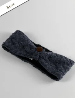 Clearance Fleece Lined Aran Cable Headband with Button Women Caps & Hats