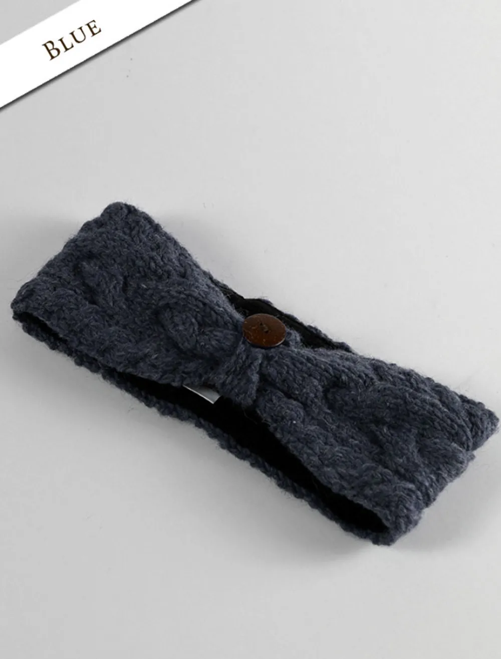 Clearance Fleece Lined Aran Cable Headband with Button Women Caps & Hats