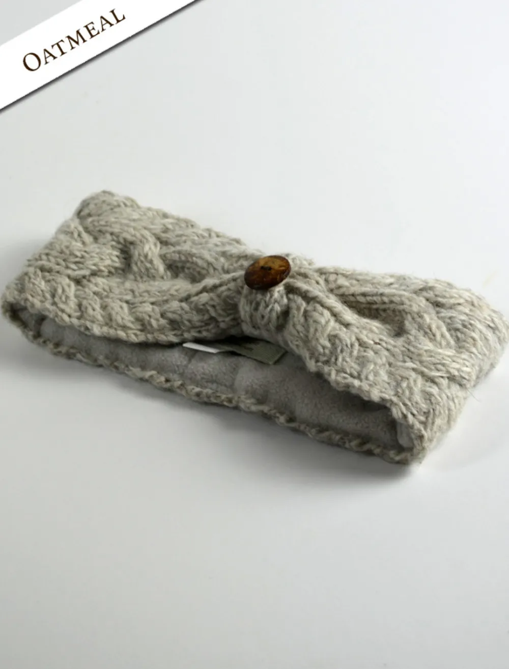 Clearance Fleece Lined Aran Cable Headband with Button Women Caps & Hats