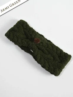Clearance Fleece Lined Aran Cable Headband with Button Women Caps & Hats