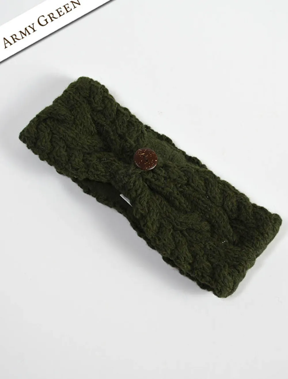 Clearance Fleece Lined Aran Cable Headband with Button Women Caps & Hats