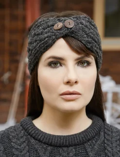 Online Fleece Lined Aran Headband with Buttons Women Caps & Hats