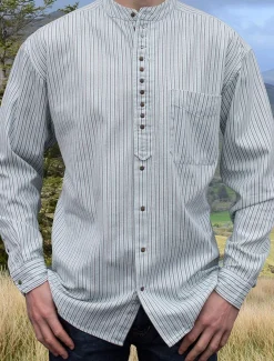 Cheap Grandfather Shirt - Blue & Green Pin Stripe Grandfather Shirts And Waistcoats