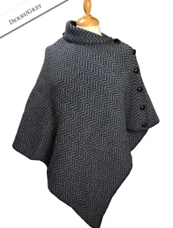 Shop Herringbone Merino Poncho with Button Detail Women Ponchos, Capes & Shawls