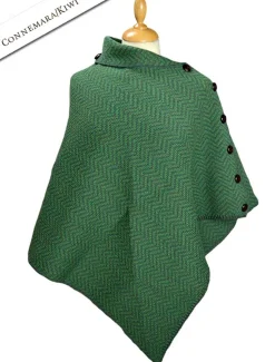 Shop Herringbone Merino Poncho with Button Detail Women Ponchos, Capes & Shawls