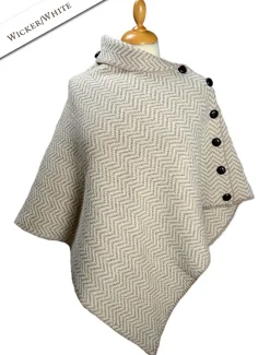 Shop Herringbone Merino Poncho with Button Detail Women Ponchos, Capes & Shawls