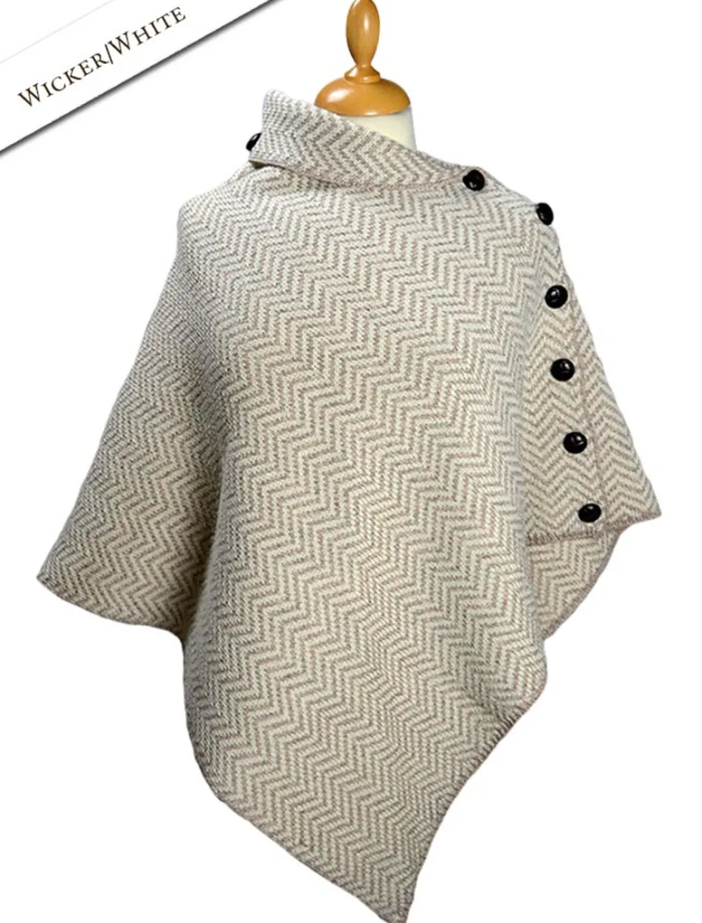 Shop Herringbone Merino Poncho with Button Detail Women Ponchos, Capes & Shawls