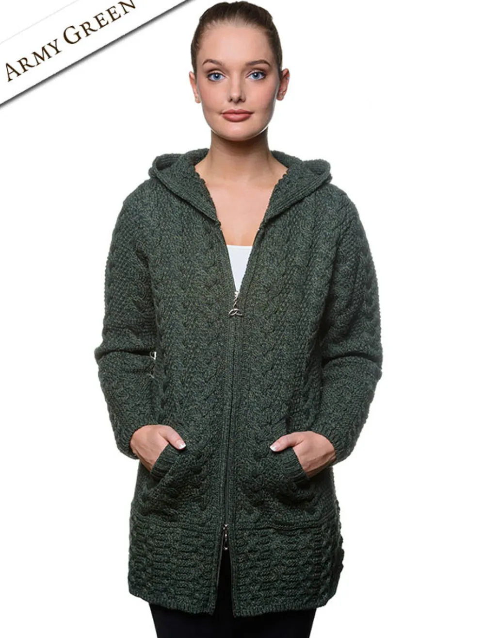 Fashion Hooded Coatigan with Celtic Knot Zipper Pull Women Cardigans, Jackets & Coatigans