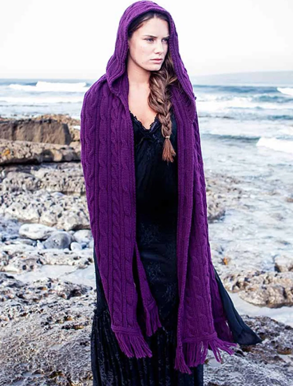 Cheap Hooded Scarf Shawl Women Knitted Wool Scarves|Ponchos, Capes & Shawls