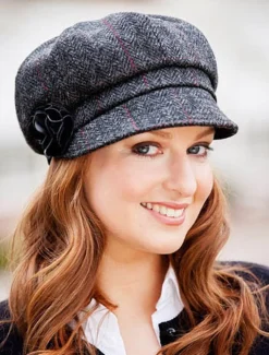 Cheap Ladies Newsboy Hat - Charcoal Plaid Women Caps & Hats