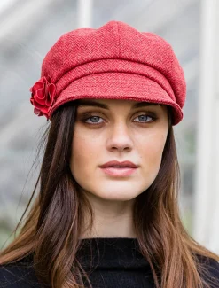Discount Ladies Tweed Newsboy Hat - Red Women Caps & Hats
