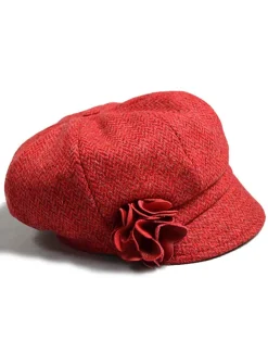 Discount Ladies Tweed Newsboy Hat - Red Women Caps & Hats