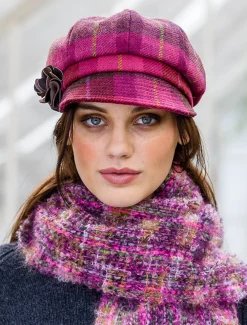 Cheap Ladies Tweed Newsboy Hat - Pink Plaid Women Caps & Hats