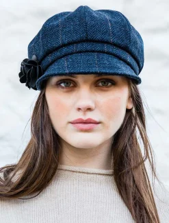 Best Ladies Tweed Newsboy Hat - Dark Denim Women Caps & Hats