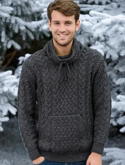 Hot Men's Cowl Neck Aran Sweater Sweaters