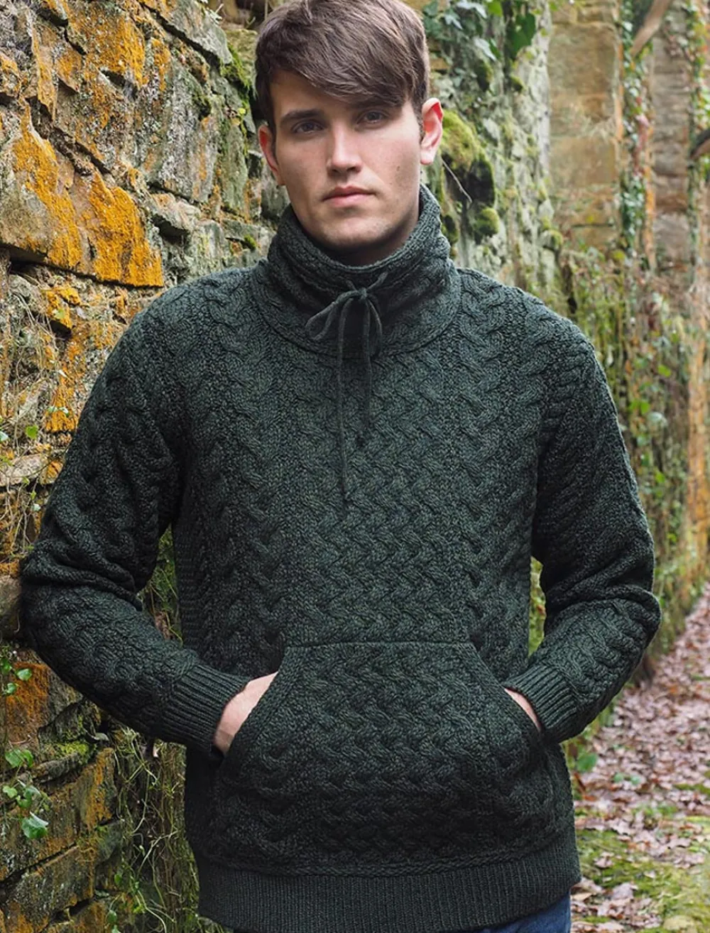 Hot Men's Cowl Neck Aran Sweater Sweaters