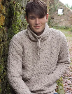 Hot Men's Cowl Neck Aran Sweater Sweaters