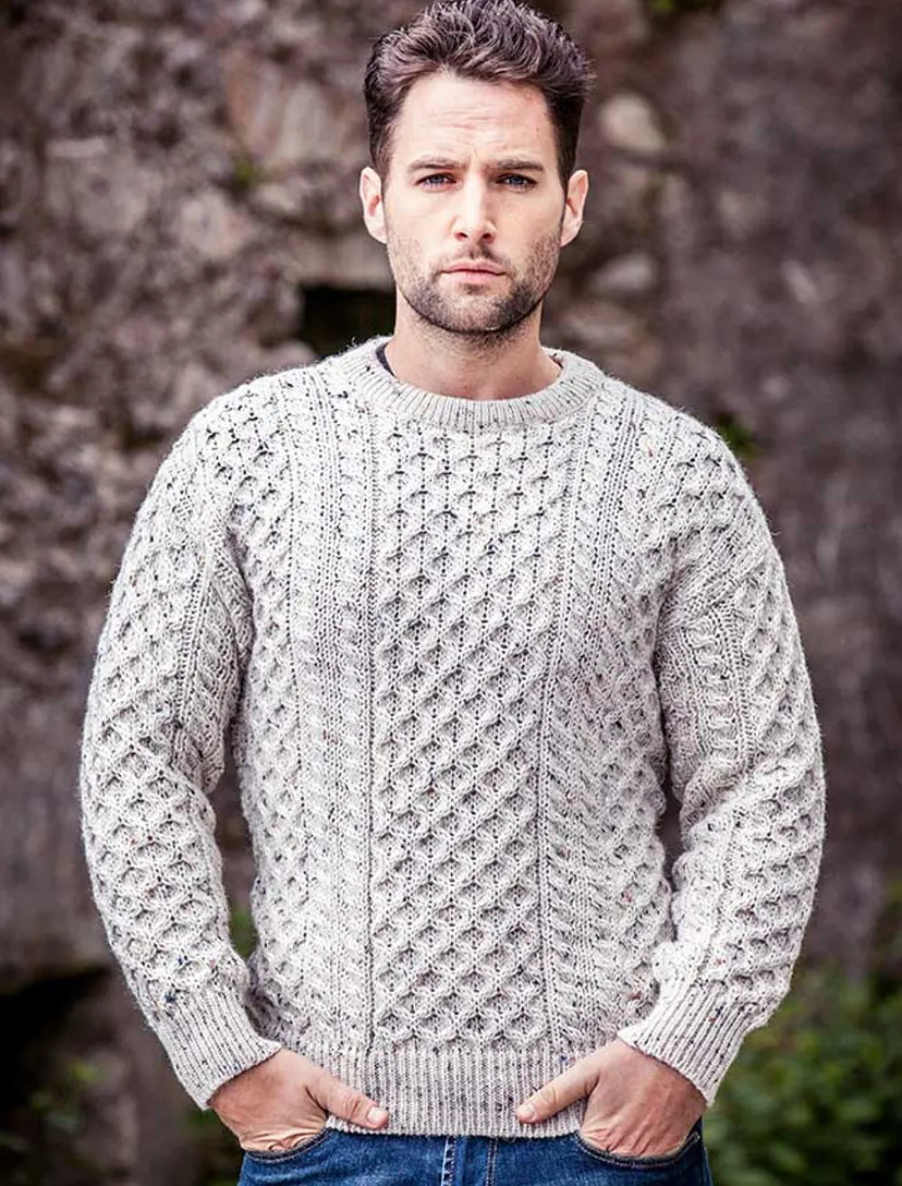 Outlet Mens Heavyweight Traditional Aran Wool Sweater Sweaters