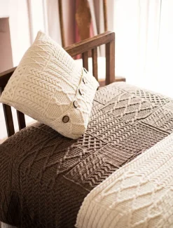 Cheap Merino Aran Patchwork Throw Knitted Wool Throws