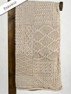 Cheap Merino Aran Patchwork Throw Knitted Wool Throws