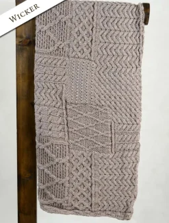 Cheap Merino Aran Patchwork Throw Knitted Wool Throws