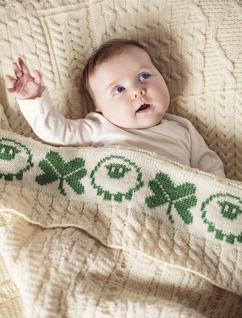 Hot Merino Sheep & Shamrock Baby Throw Kids Knitted Wool Throws|Baby Blankets & Throws