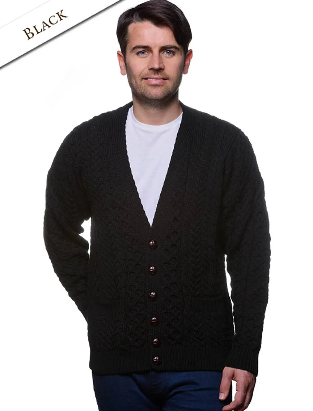Online Merino Wool Aran Men's V-Neck Cardigan Cardigans, Jackets & Coats