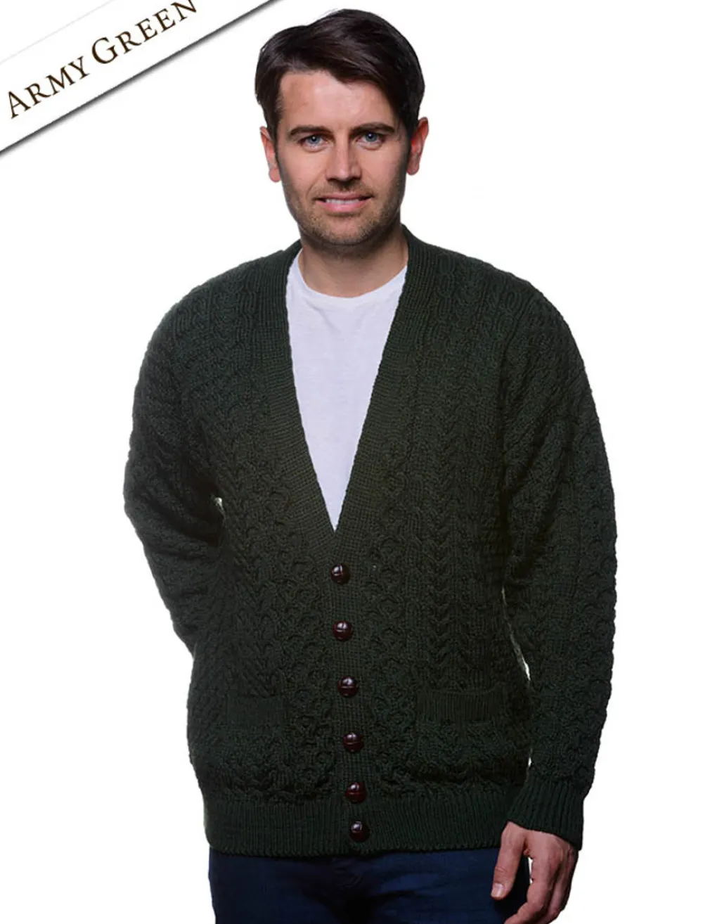 Online Merino Wool Aran Men's V-Neck Cardigan Cardigans, Jackets & Coats