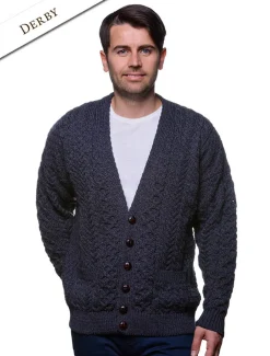 Online Merino Wool Aran Men's V-Neck Cardigan Cardigans, Jackets & Coats