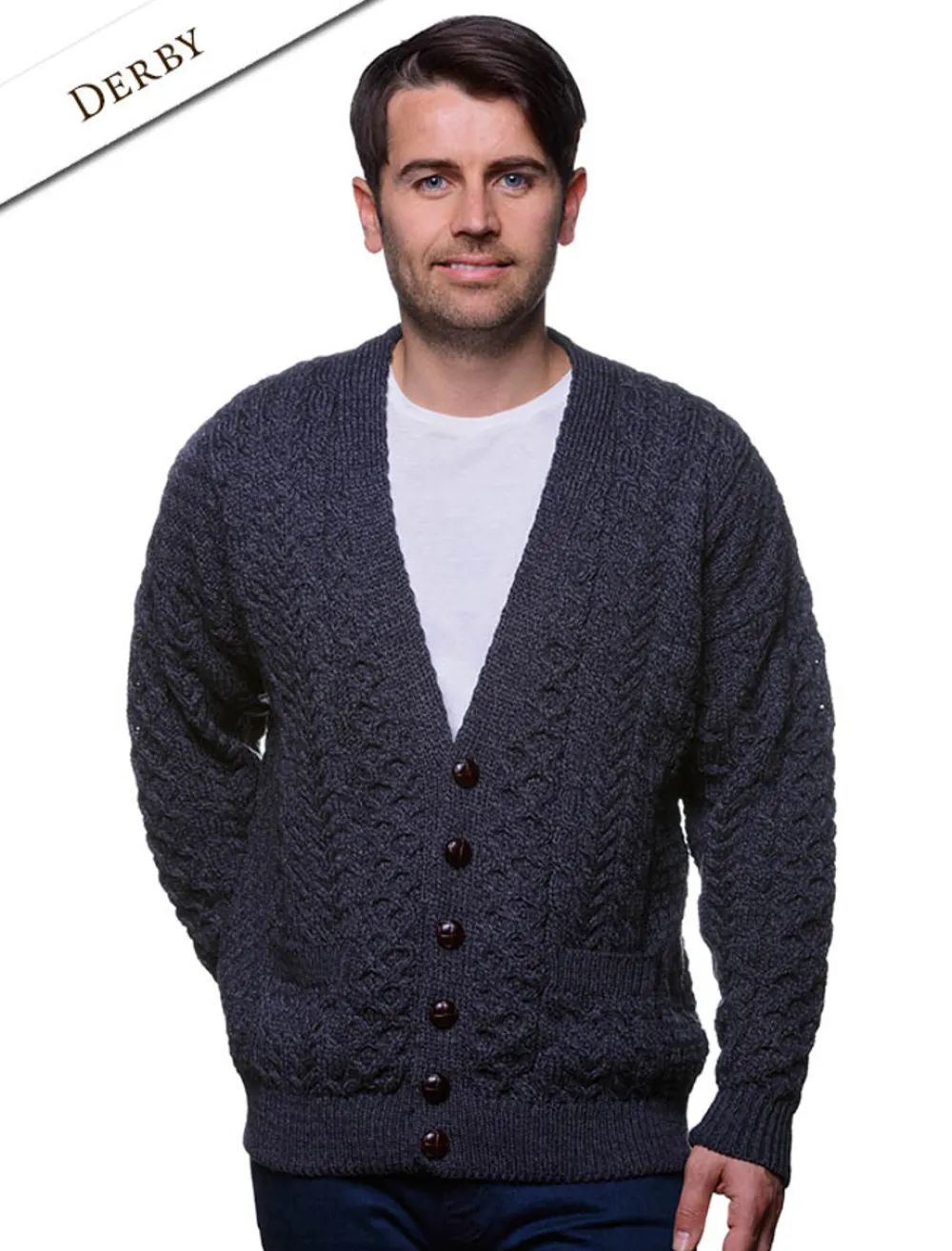 Online Merino Wool Aran Men's V-Neck Cardigan Cardigans, Jackets & Coats