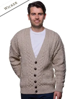 Online Merino Wool Aran Men's V-Neck Cardigan Cardigans, Jackets & Coats