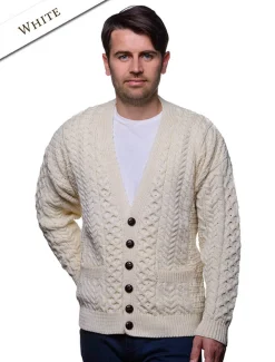 Online Merino Wool Aran Men's V-Neck Cardigan Cardigans, Jackets & Coats
