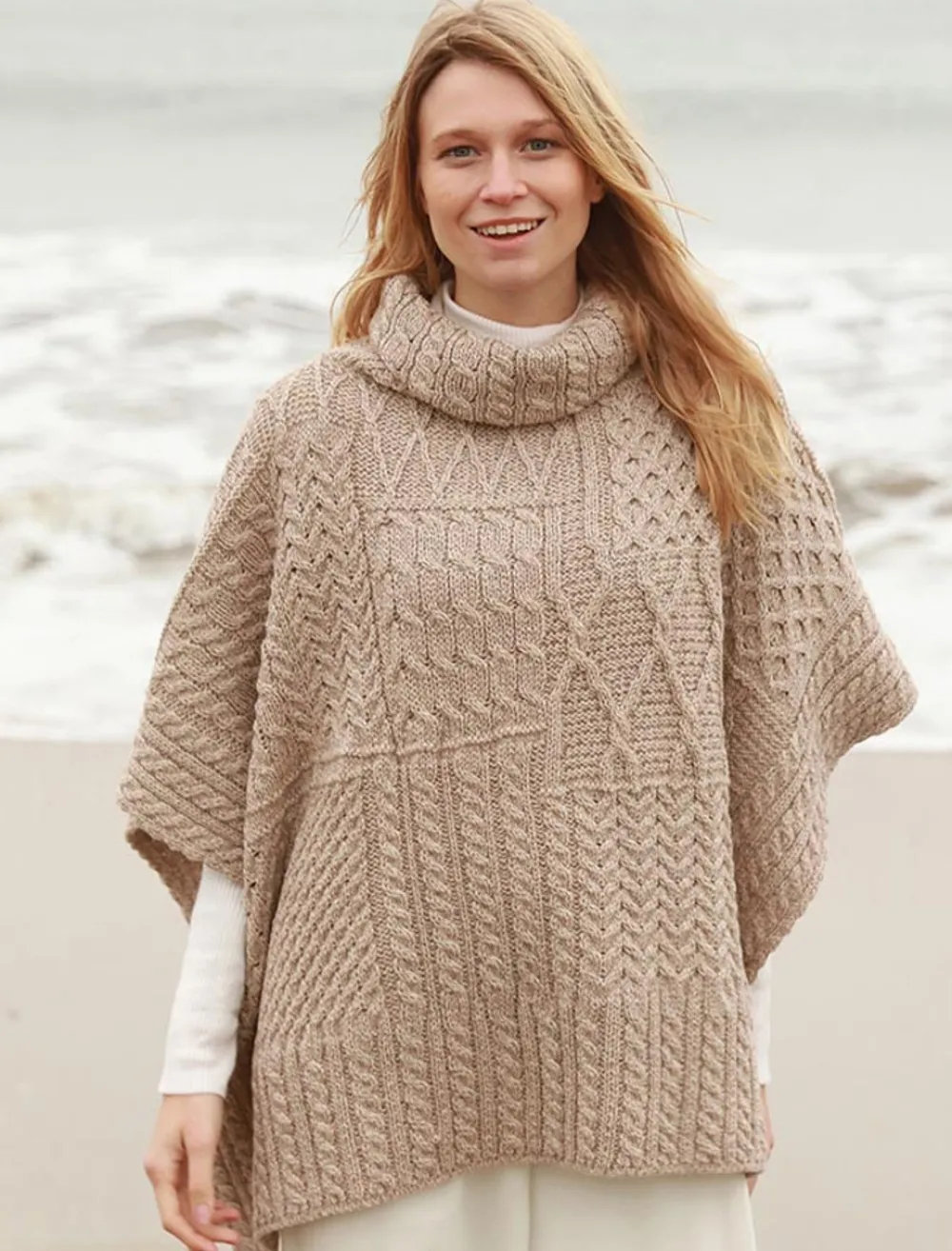New Merino Wool Patchwork Poncho with Collar Women Ponchos, Capes & Shawls