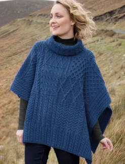 New Merino Wool Patchwork Poncho with Collar Women Ponchos, Capes & Shawls