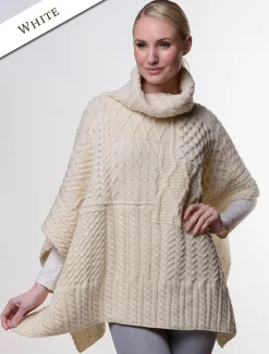 New Merino Wool Patchwork Poncho with Collar Women Ponchos, Capes & Shawls