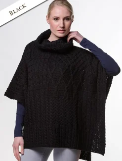 New Merino Wool Patchwork Poncho with Collar Women Ponchos, Capes & Shawls