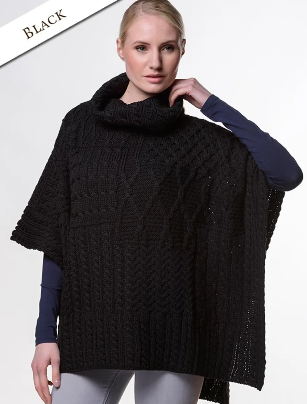 New Merino Wool Patchwork Poncho with Collar Women Ponchos, Capes & Shawls
