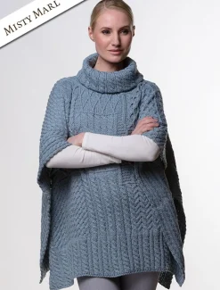 New Merino Wool Patchwork Poncho with Collar Women Ponchos, Capes & Shawls