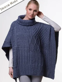 New Merino Wool Patchwork Poncho with Collar Women Ponchos, Capes & Shawls