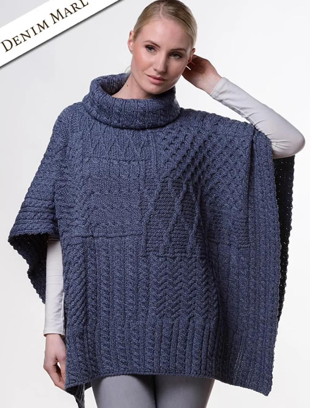 New Merino Wool Patchwork Poncho with Collar Women Ponchos, Capes & Shawls