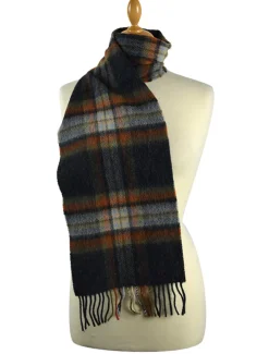 Store Narrow Lambswool Checked Scarf - Grey Rust Women Plaid & Tartan Scarves|Plaid & Tartan Scarves