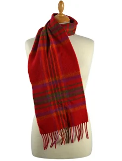 Flash Sale Narrow Lambswool Checked Scarf - Red Pink Plaid Women Plaid & Tartan Scarves|Lambswool Scarves