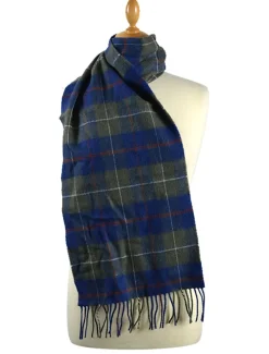 Clearance Narrow Lambswool Checked Scarf - Blue Olive Plaid Women Plaid & Tartan Scarves|Lambswool Scarves