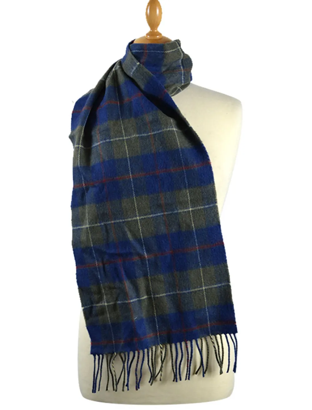 Clearance Narrow Lambswool Checked Scarf - Blue Olive Plaid Women Plaid & Tartan Scarves|Lambswool Scarves