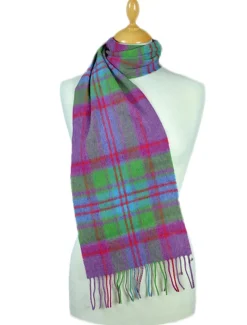Online Narrow Lambswool Plaid Scarf - Fuschia Green Blue Women Plaid & Tartan Scarves|Lambswool Scarves