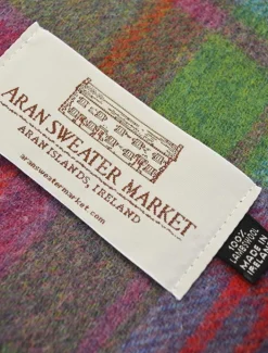 Online Narrow Lambswool Plaid Scarf - Fuschia Green Blue Women Plaid & Tartan Scarves|Lambswool Scarves